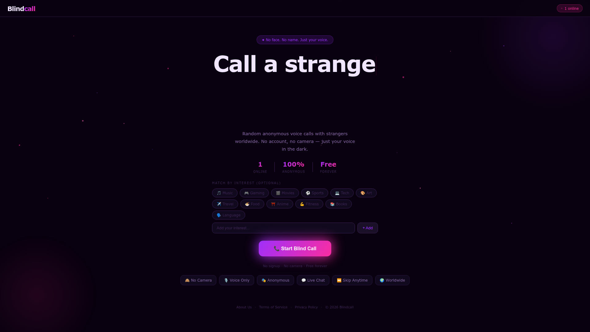Blindcall — Anonymous Voice Calls Screenshot