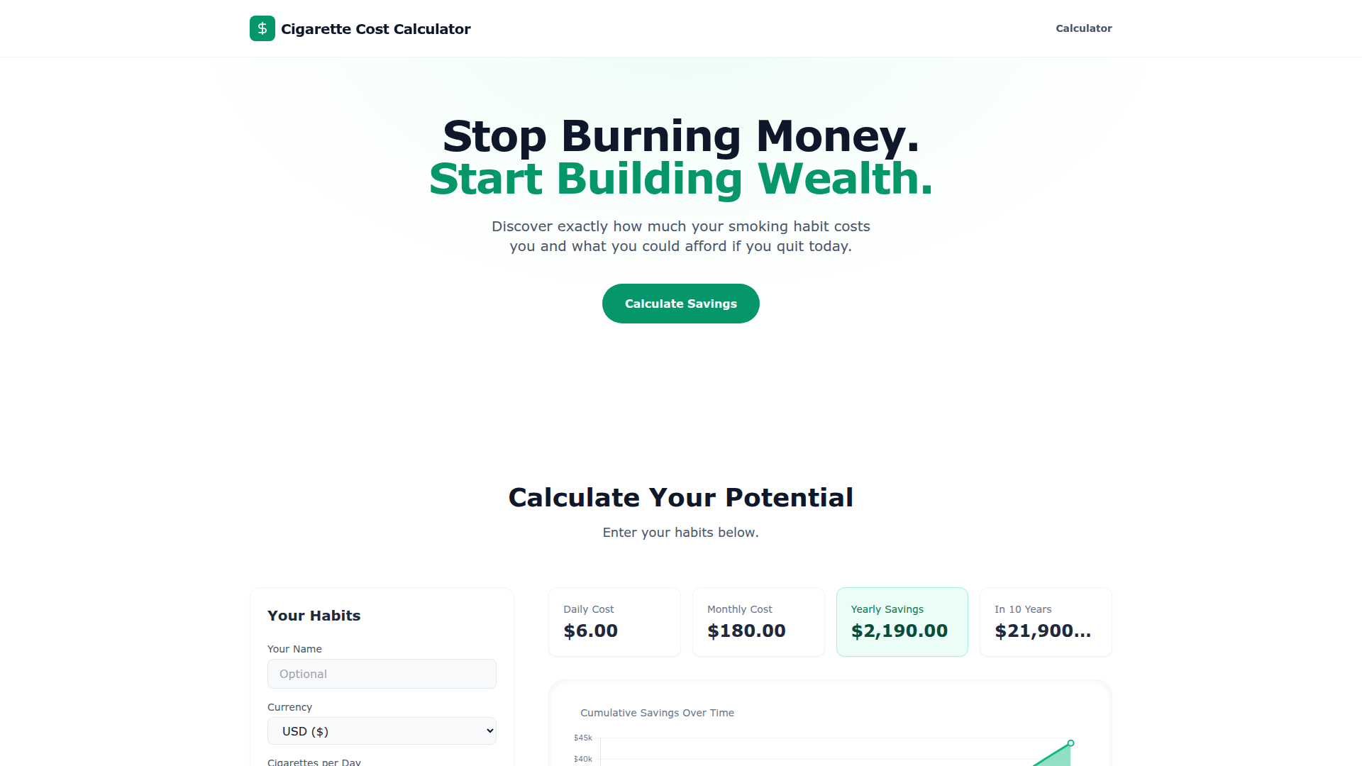 Cigarette Cost Calculator Screenshot