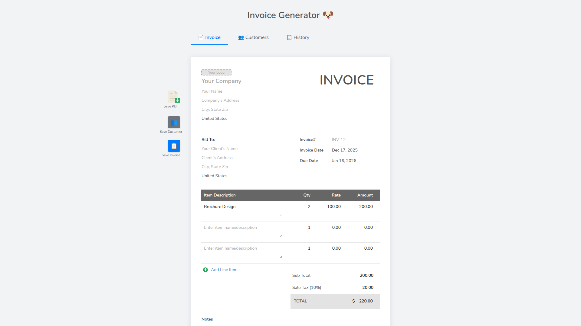 InvoiceDog - Invoice Generator Screenshot