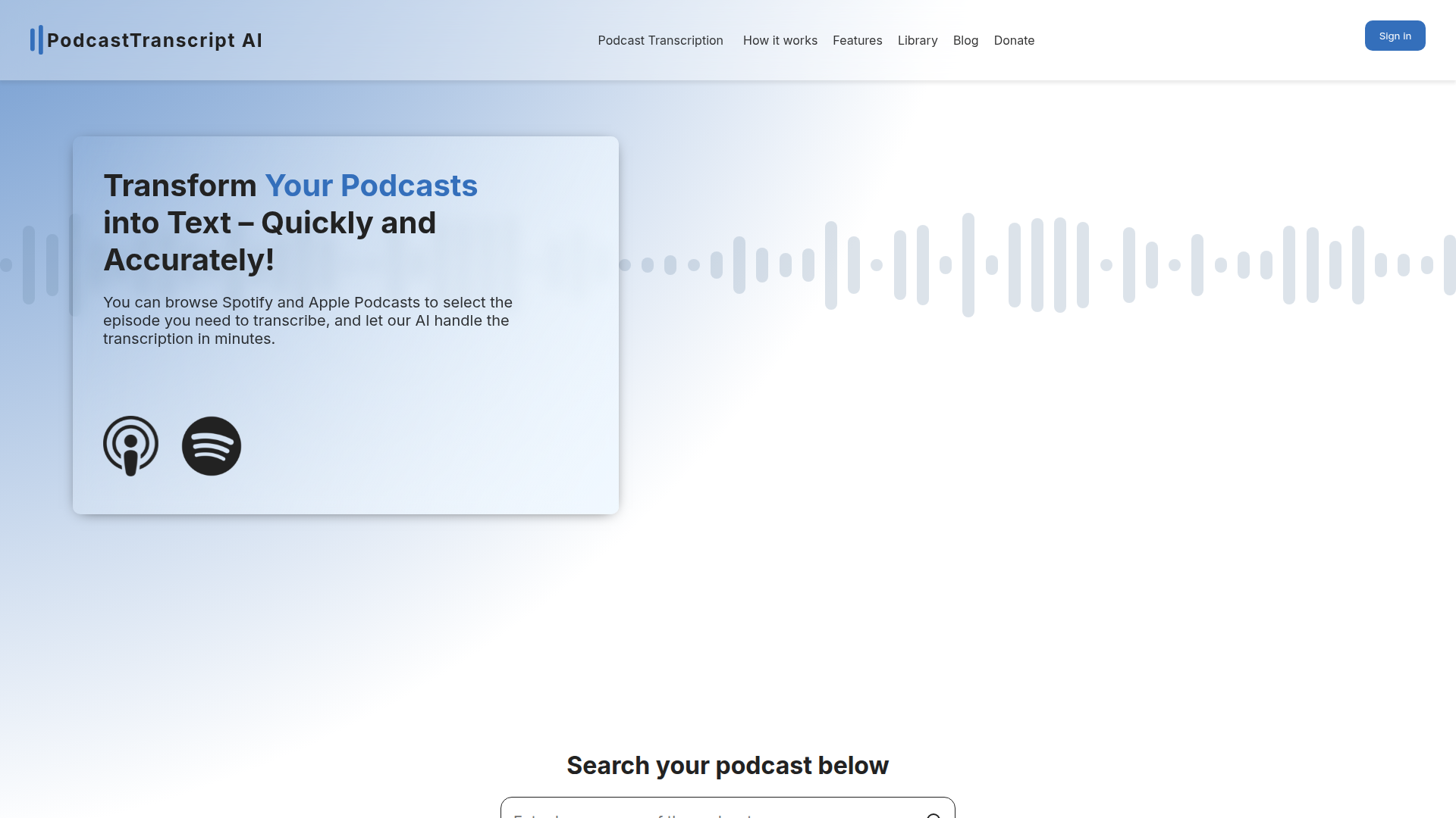PodcastTranscript.ai Screenshot