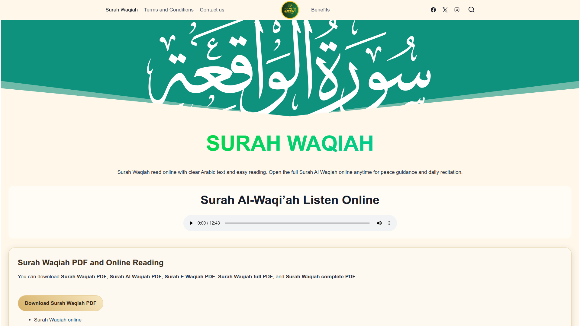 Surah Waqiah Read Online Screenshot
