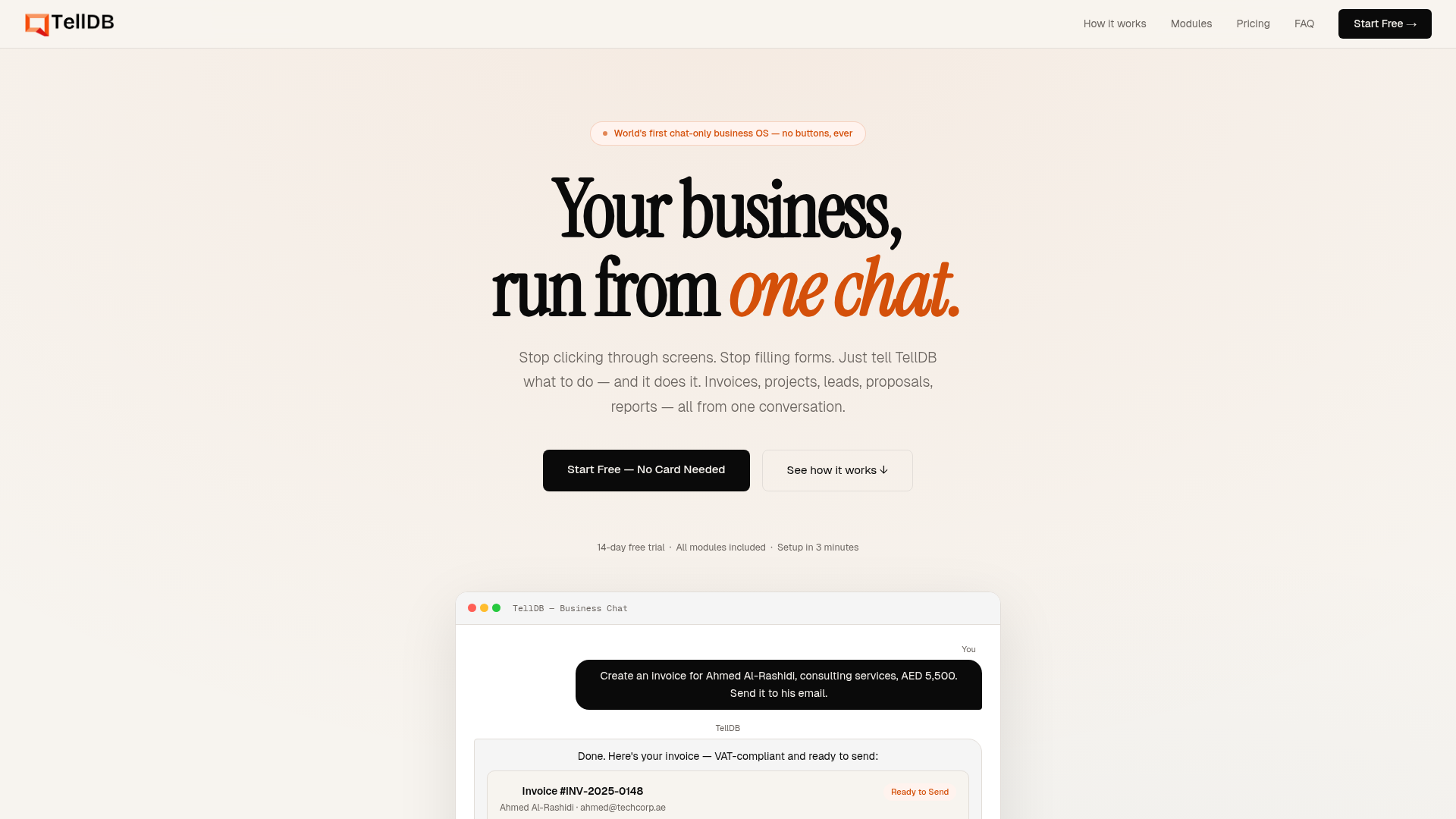 TellDB Run Your Business From One Chat Screenshot